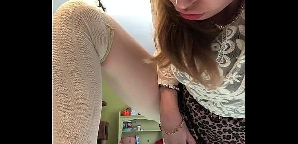  petite blonde desperate horny babygirl masturbates in skirt and cums HARD